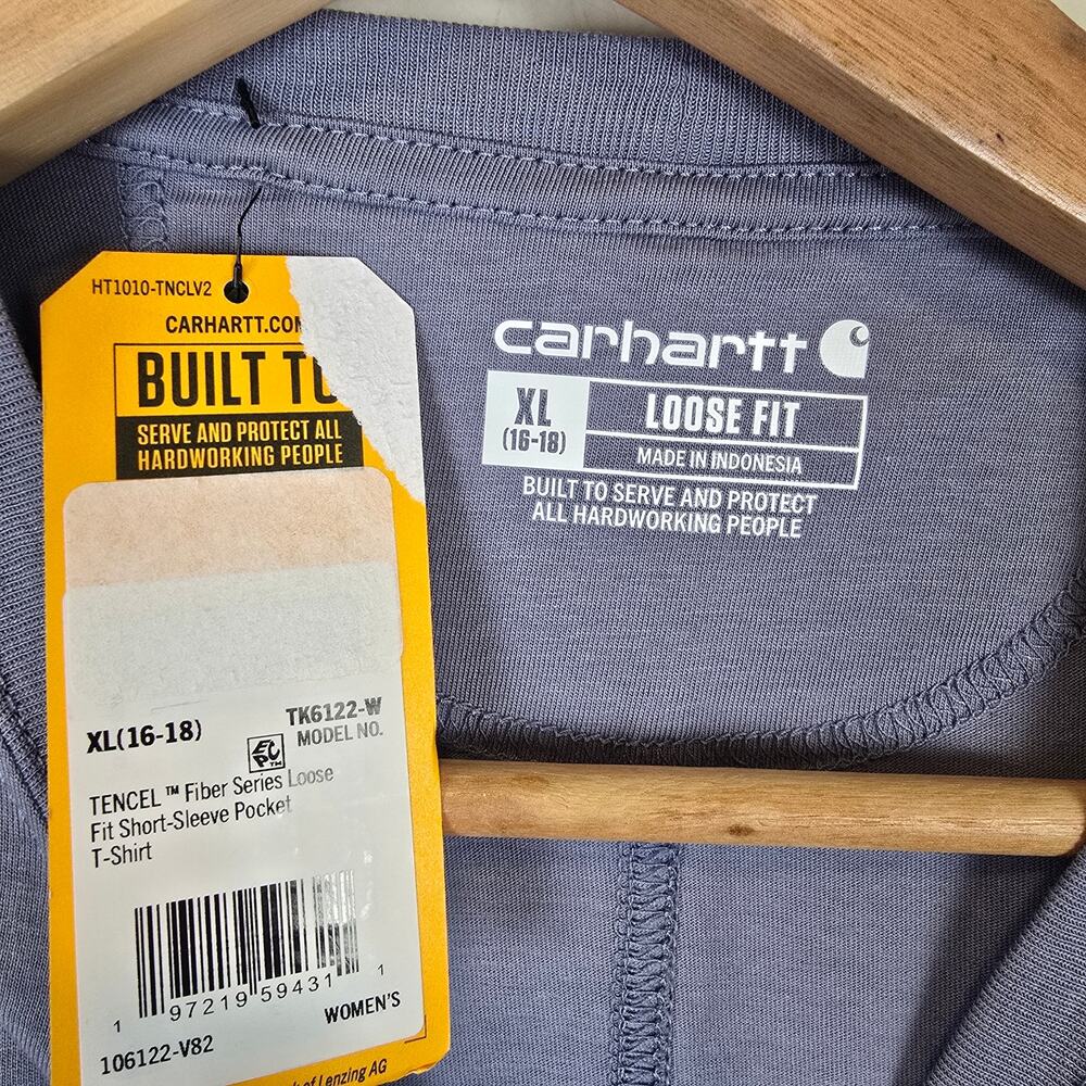 Carhartt Womens Size XL/16-18 Tencel Fiber Loose Fit Short Sleeve T Shirt Pocket - Picture 2 of 3